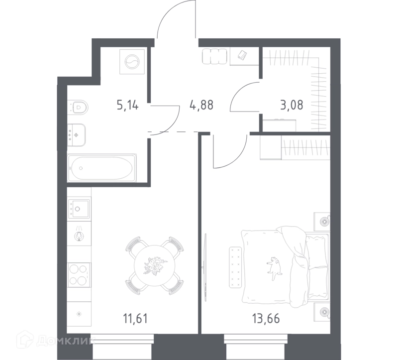 1-комнатные апартаменты 38.37 м² Тропарево Парк