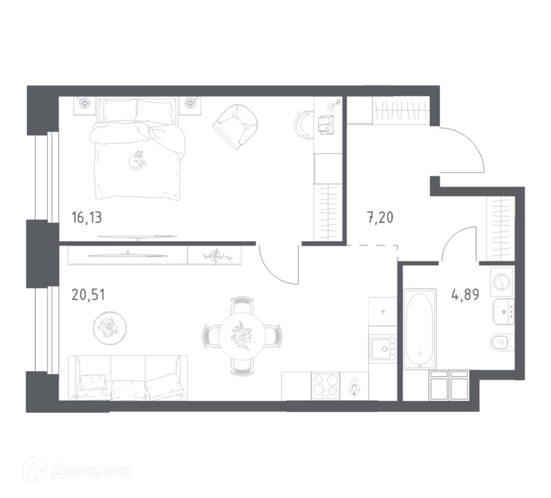 1-комнатные апартаменты 48.73 м² Тропарево Парк