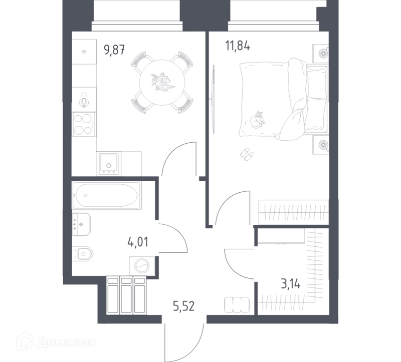 1-комнатные апартаменты 34.38 м² Тропарево Парк