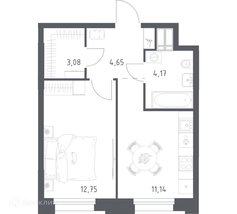 1-комнатные апартаменты 35.79 м² Тропарево Парк