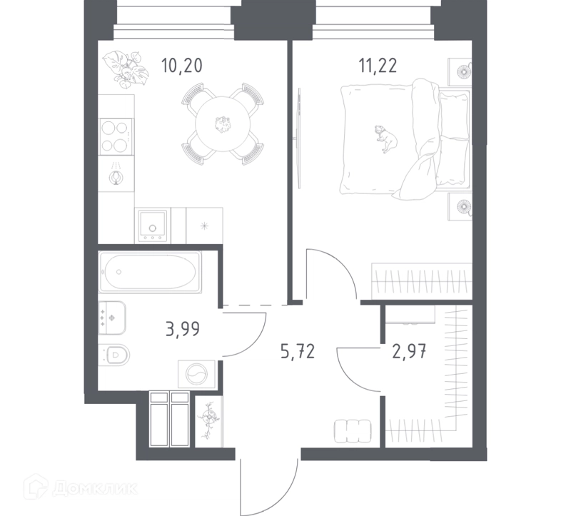 1-комнатные апартаменты 34.1 м² Тропарево Парк