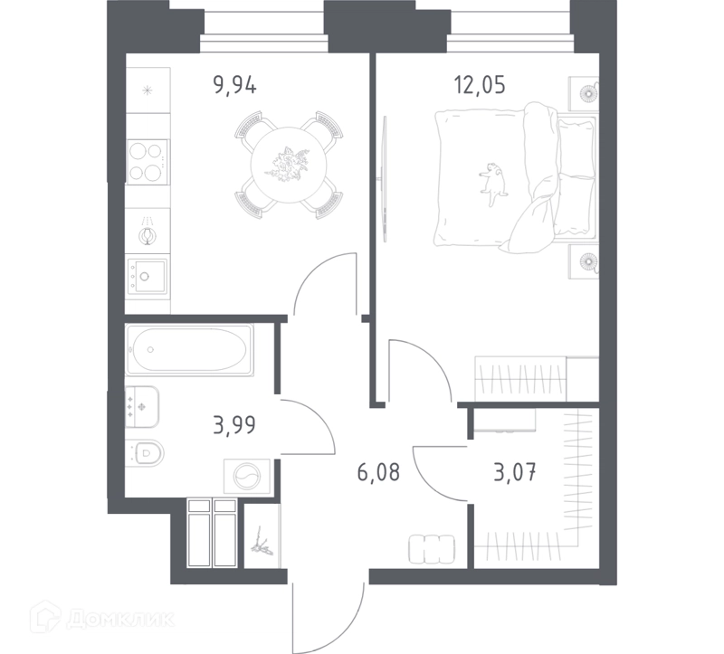 1-комнатные апартаменты 35.13 м² Тропарево Парк