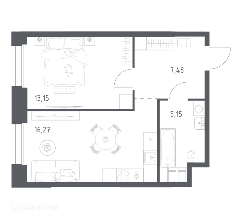 1-комнатные апартаменты 42.05 м² Тропарево Парк