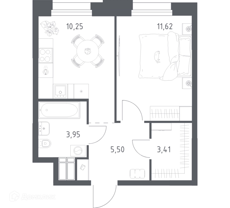 1-комнатные апартаменты 34.73 м² Тропарево Парк