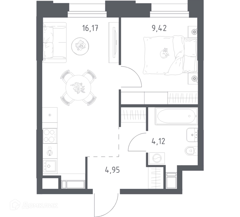 1-комнатные апартаменты 34.66 м² Тропарево Парк