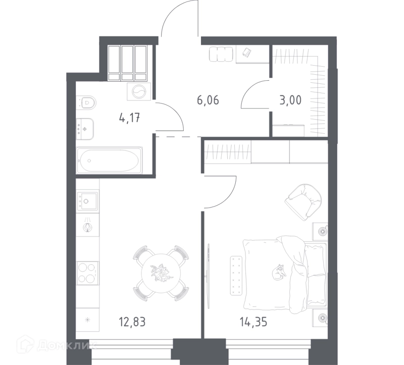 1-комнатные апартаменты 40.41 м² Тропарево Парк