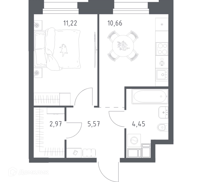 1-комнатные апартаменты 34.87 м² Тропарево Парк