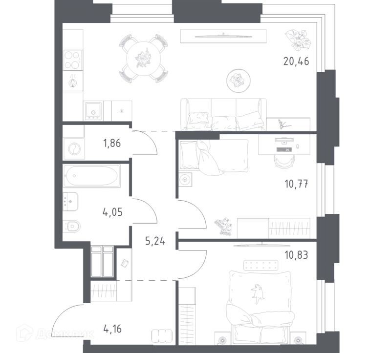 2-комнатные апартаменты 57.37 м² Тропарево Парк