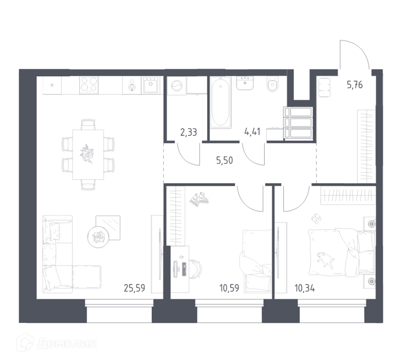 2-комнатные апартаменты 64.52 м² Тропарево Парк