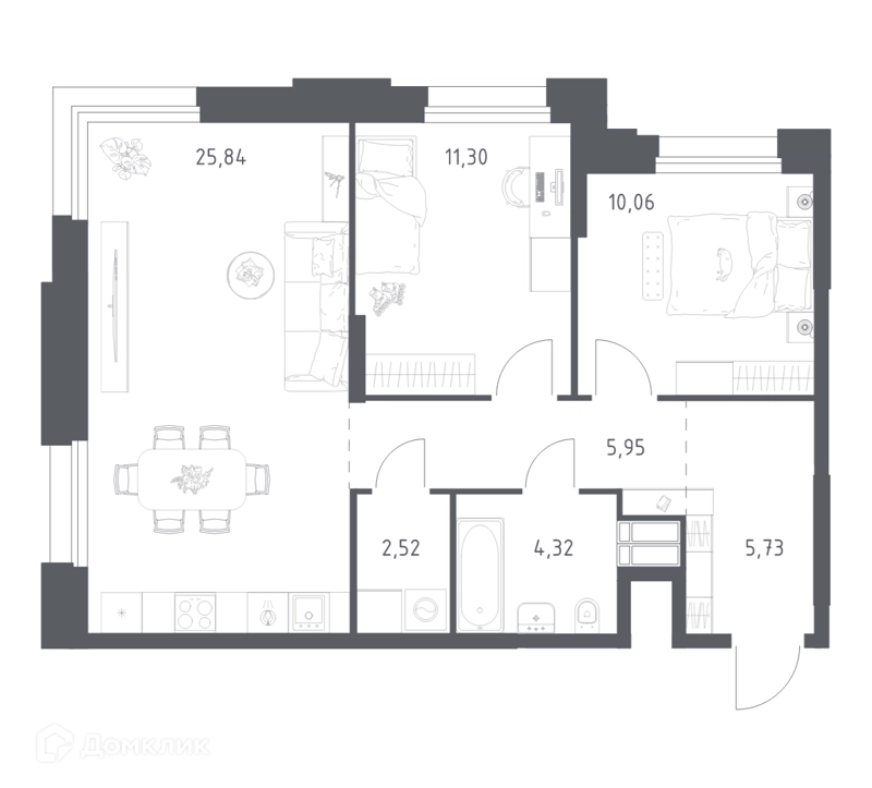 2-комнатные апартаменты 65.72 м² Тропарево Парк