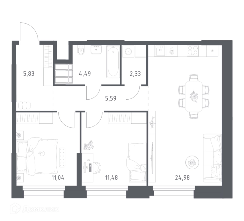 2-комнатные апартаменты 65.74 м² Тропарево Парк