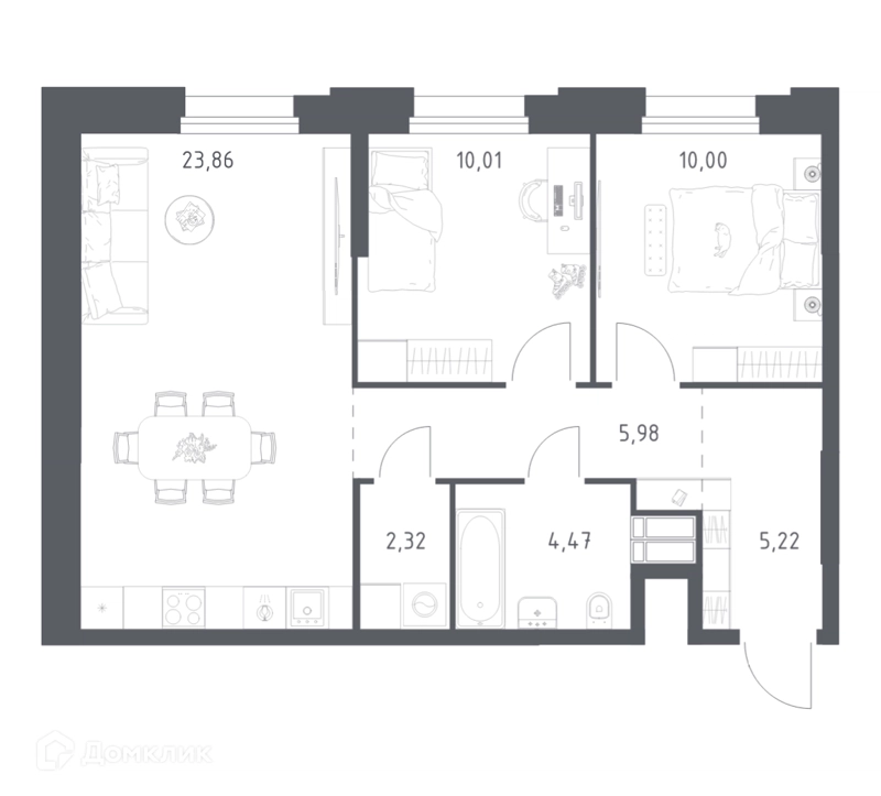 2-комнатные апартаменты 61.86 м² Тропарево Парк