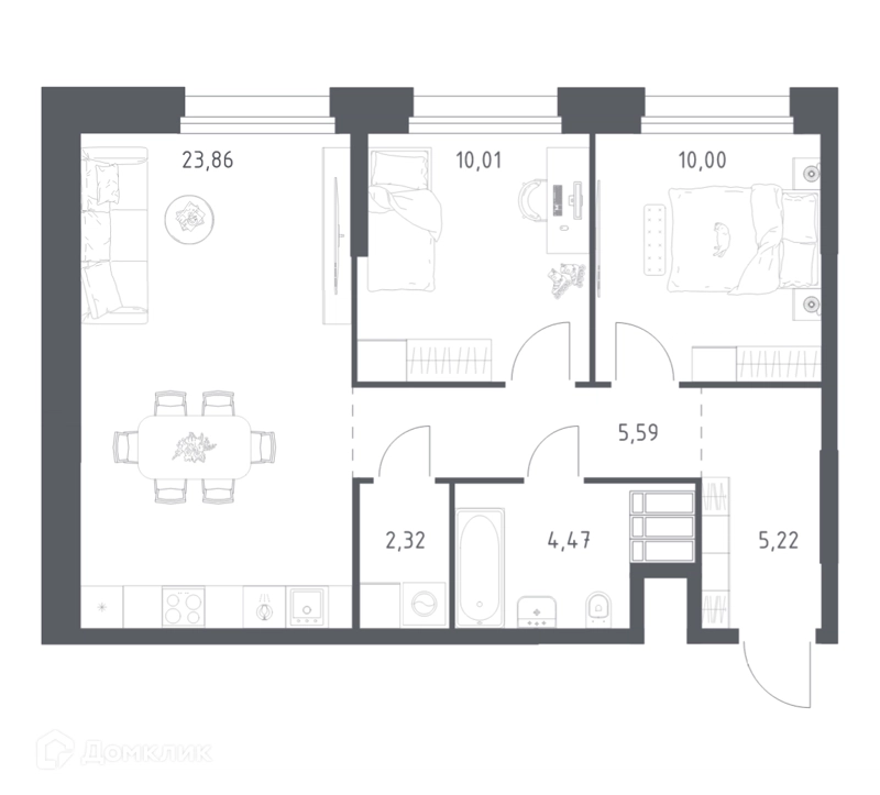 2-комнатные апартаменты 61.47 м² Тропарево Парк