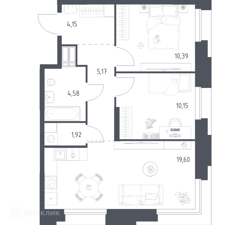 2-комнатные апартаменты 55.96 м² Тропарево Парк