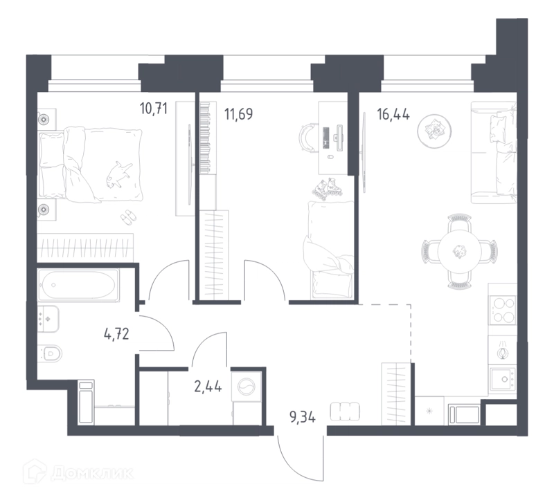 2-комнатные апартаменты 55.34 м² Тропарево Парк