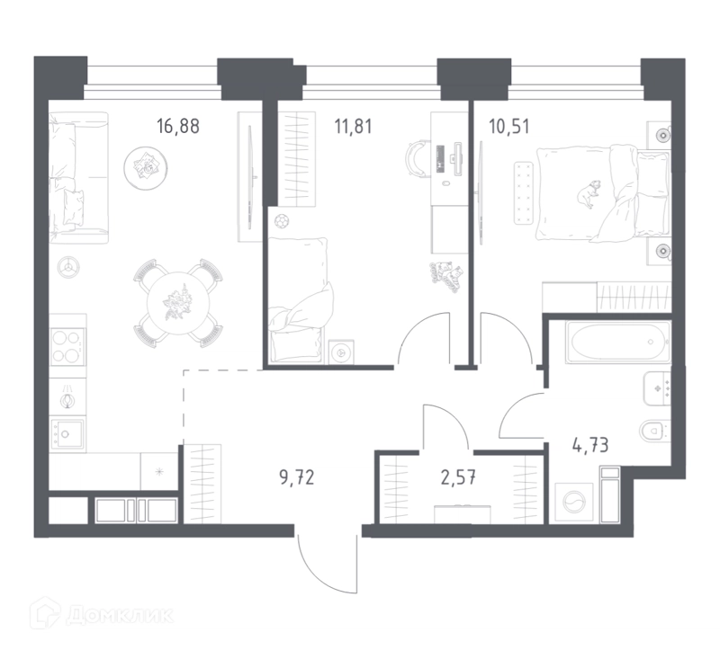 2-комнатные апартаменты 56.22 м² Тропарево Парк