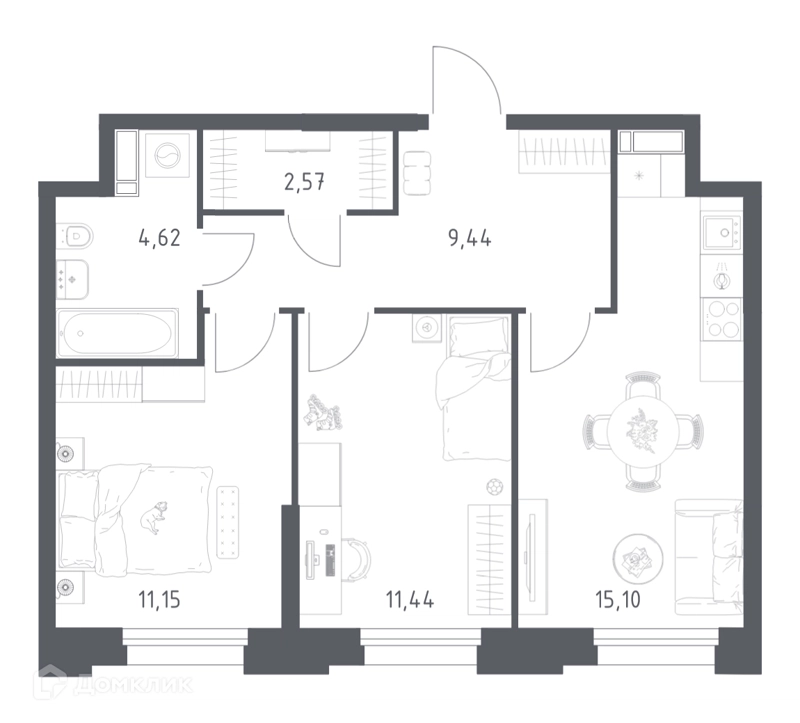 2-комнатные апартаменты 54.32 м² Тропарево Парк