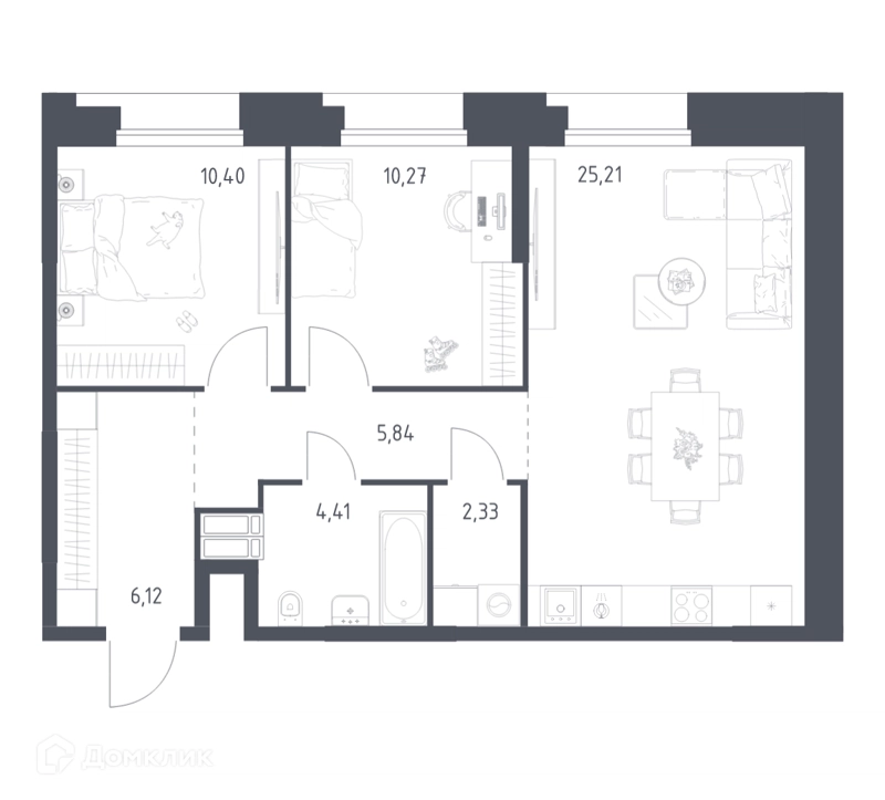 2-комнатные апартаменты 64.58 м² Тропарево Парк