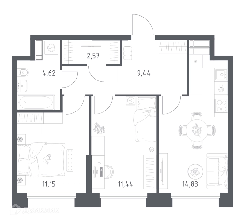 2-комнатные апартаменты 54.05 м² Тропарево Парк