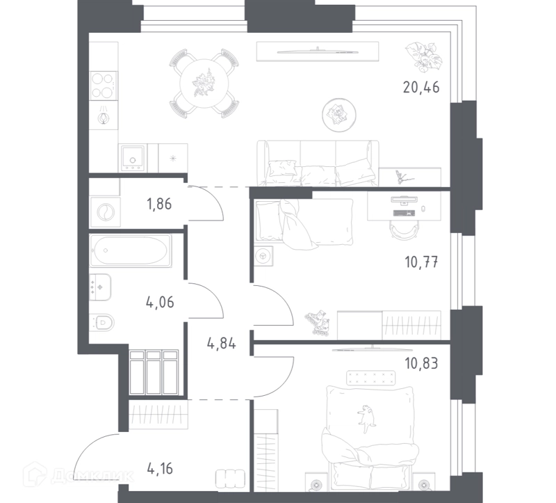 2-комнатные апартаменты 56.98 м² Тропарево Парк