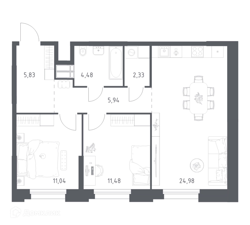 2-комнатные апартаменты 66.08 м² Тропарево Парк