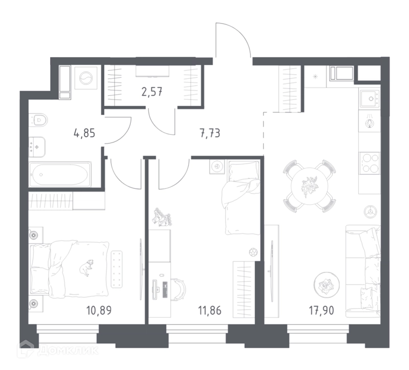 2-комнатные апартаменты 55.8 м² Тропарево Парк