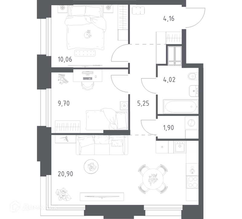2-комнатные апартаменты 55.99 м² Тропарево Парк