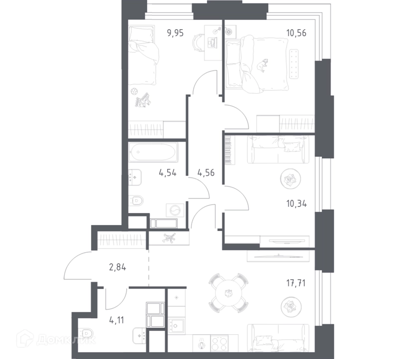 3-комнатные апартаменты 64.61 м² Тропарево Парк