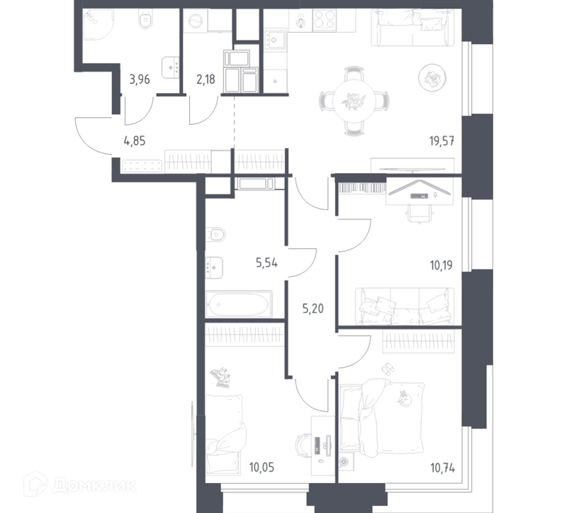 3-комнатные апартаменты 72.28 м² Тропарево Парк