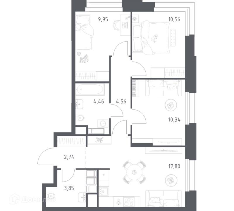 3-комнатные апартаменты 64.26 м² Тропарево Парк