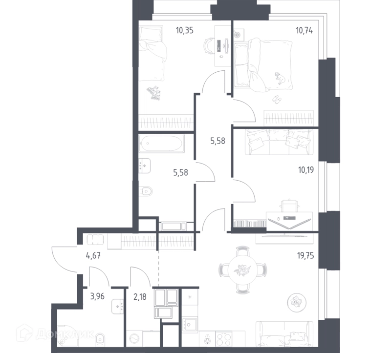 3-комнатные апартаменты 73 м² Тропарево Парк
