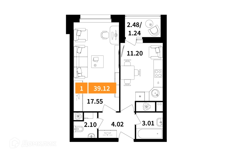 1-комнатная квартира 39.12 м² Планерный квартал