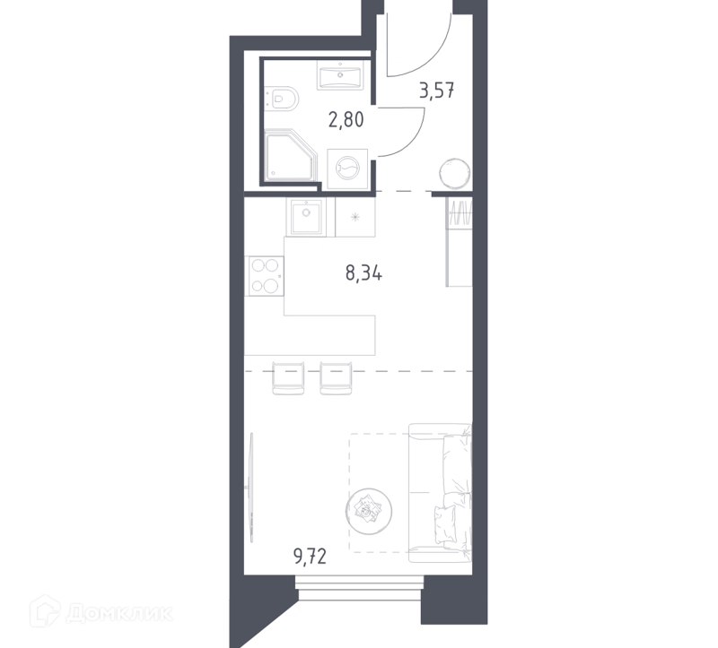 Студия 24.43 м² Скай Спутник