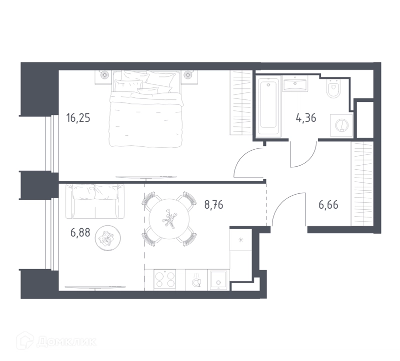 1-комнатные апартаменты 42.91 м² Скай Спутник
