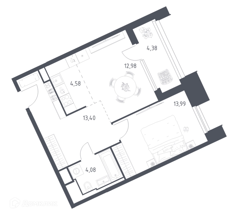 1-комнатные апартаменты 53.41 м² Скай Спутник