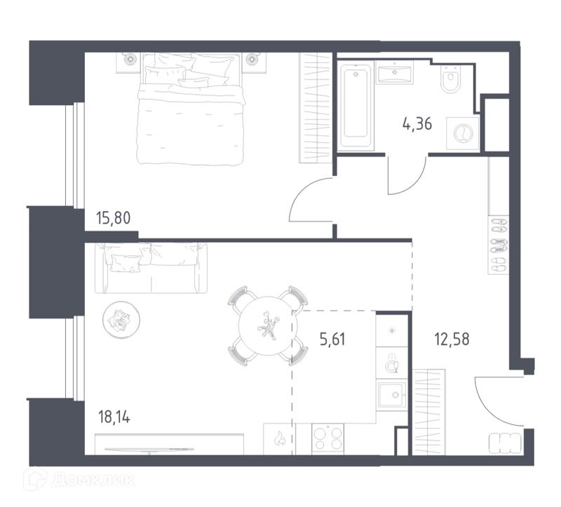 1-комнатные апартаменты 56.49 м² Скай Спутник