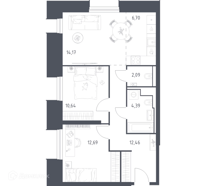 2-комнатные апартаменты 63.14 м² Скай Спутник