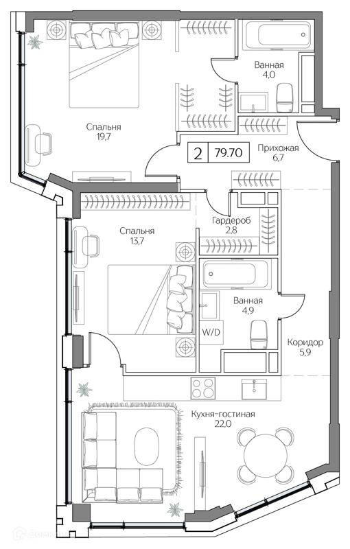 2-комнатная квартира 79.7 м² Дрим Рива