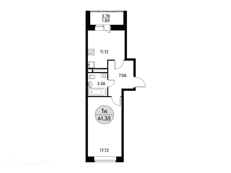 1-комнатная квартира 41.35 м² Солнечная долина