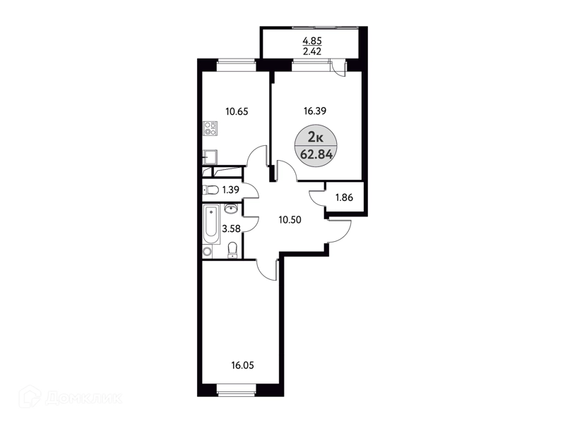 2-комнатная квартира 62.84 м² Солнечная долина
