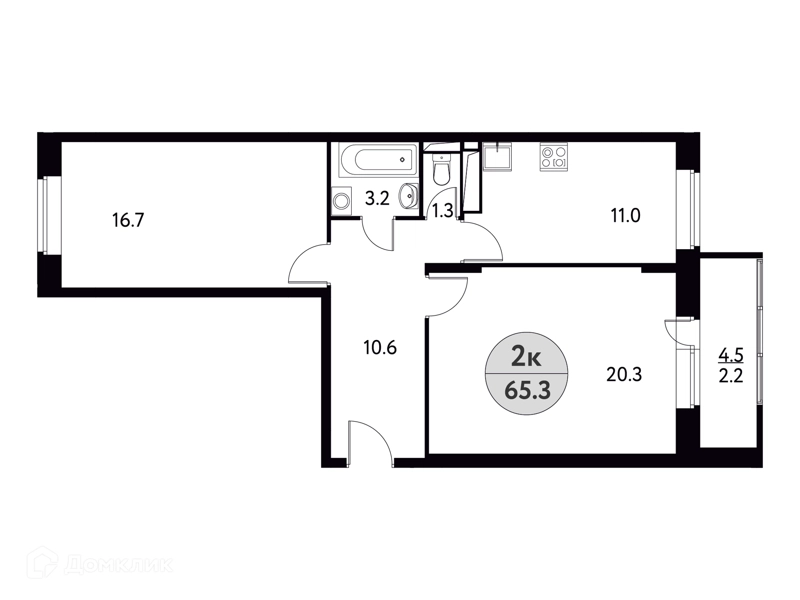 2-комнатная квартира 65.3 м² Солнечная долина