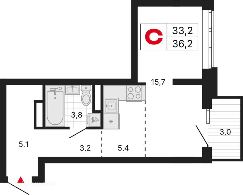 Студия 36.2 м² Бестселлер