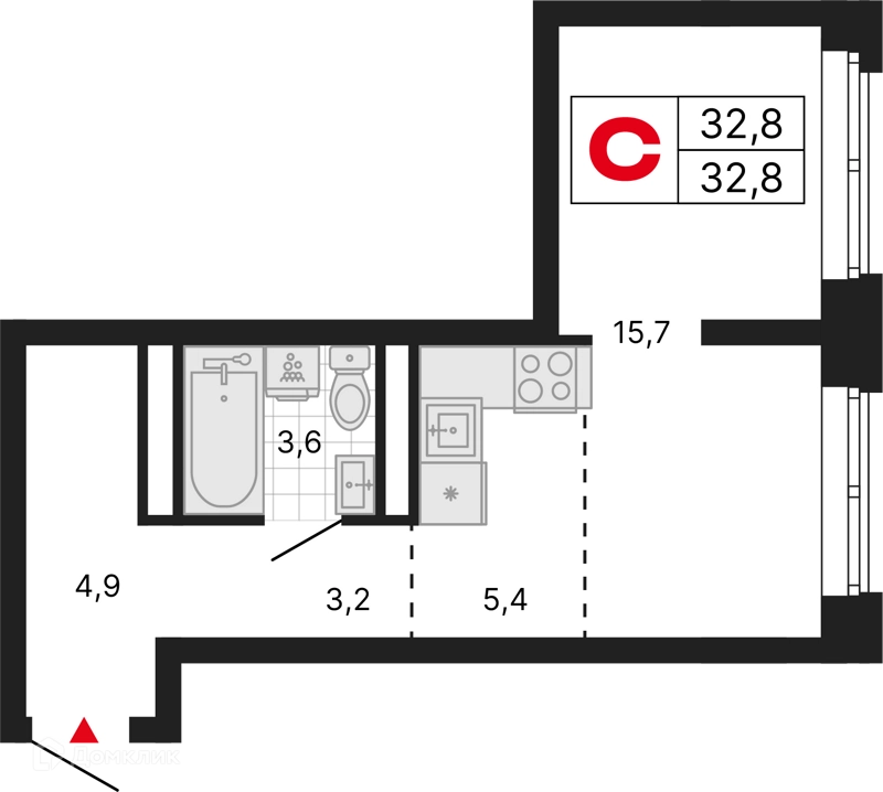 Студия 32.8 м² Бестселлер