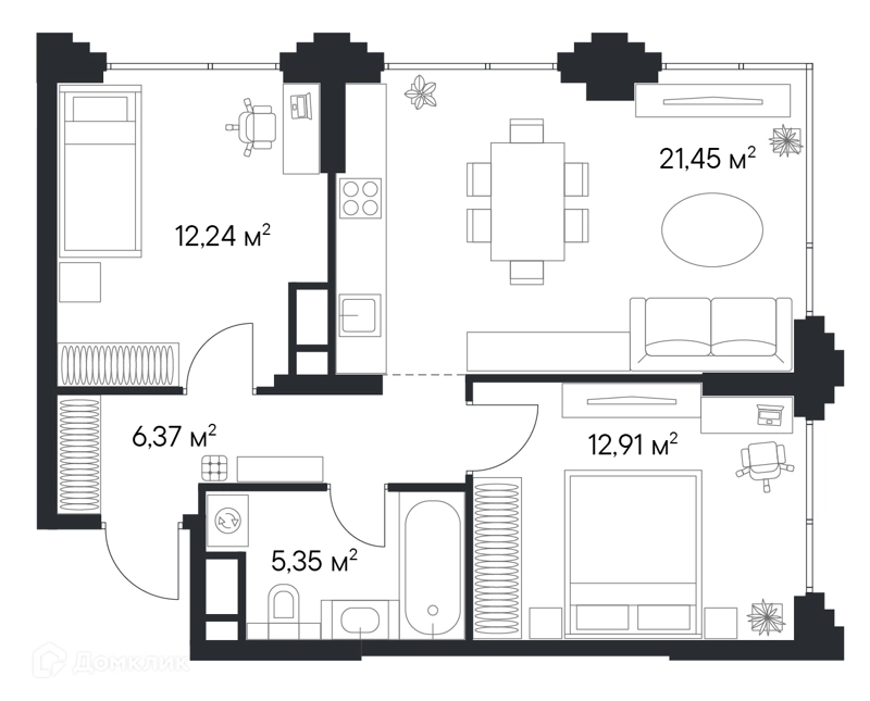 2-комнатная квартира 58.32 м² Первый Нагатинский