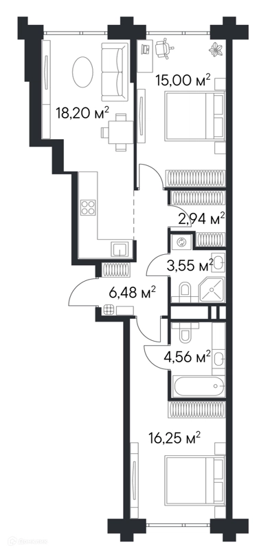 2-комнатная квартира 66.98 м² Первый Нагатинский
