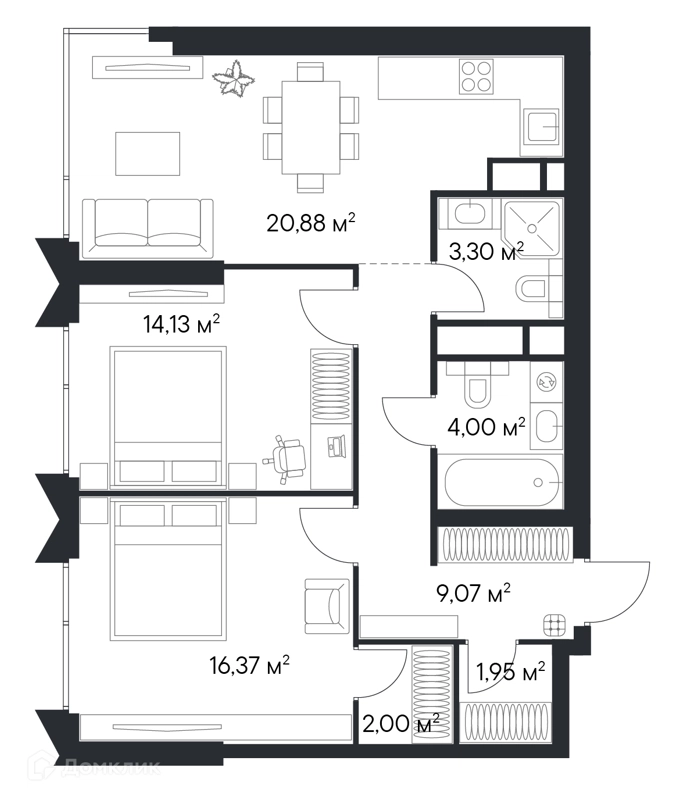 2-комнатная квартира 69.57 м² Первый Нагатинский