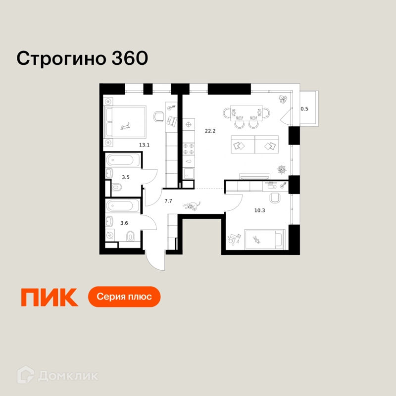 2-комнатная квартира 60.9 м² Строгино 360