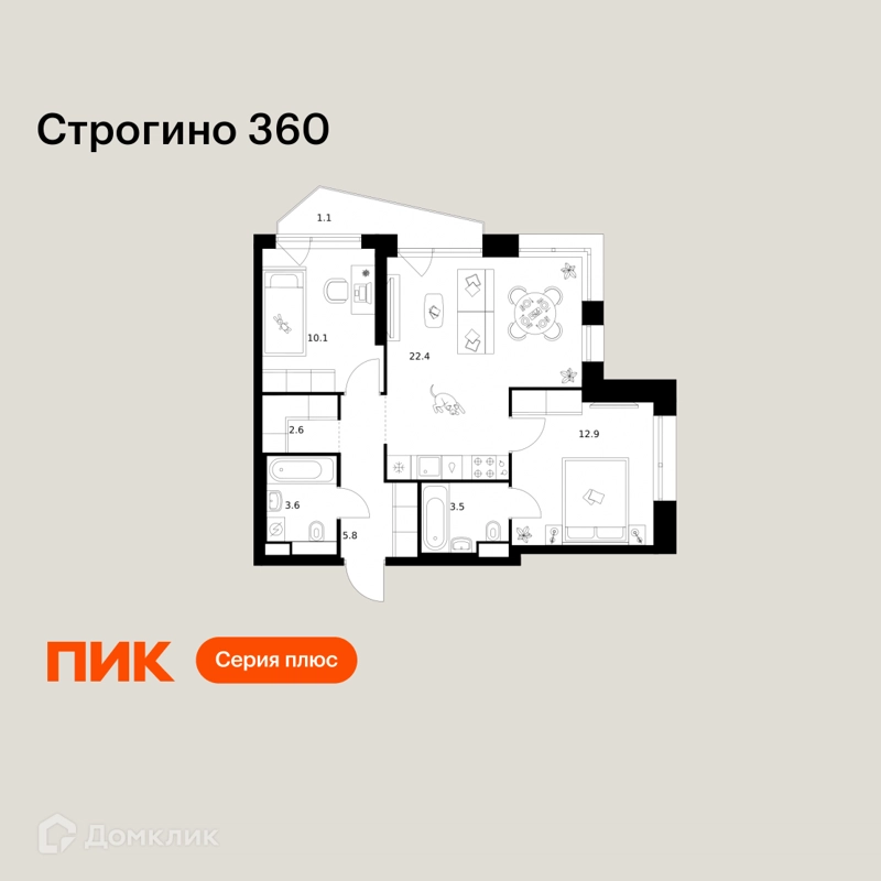 2-комнатная квартира 62 м² Строгино 360