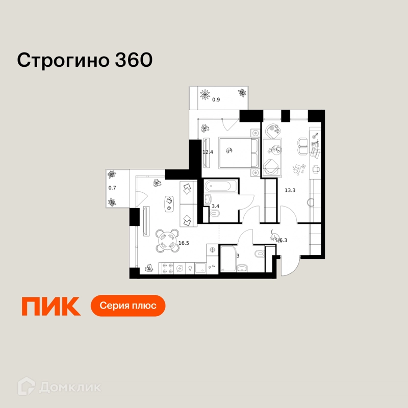 2-комнатная квартира 56.5 м² Строгино 360