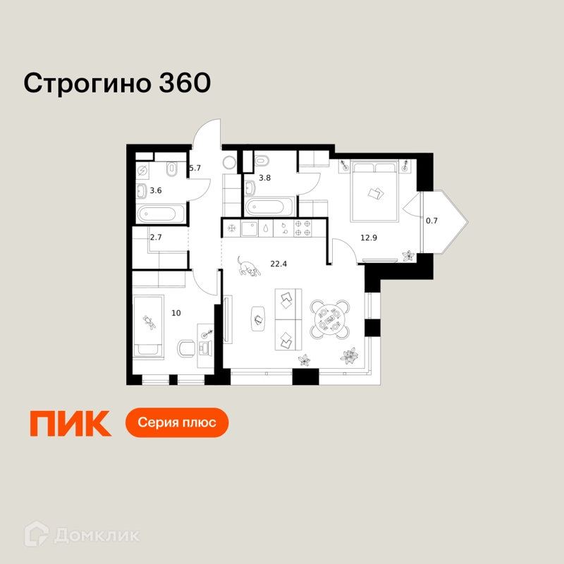 2-комнатная квартира 61.8 м² Строгино 360
